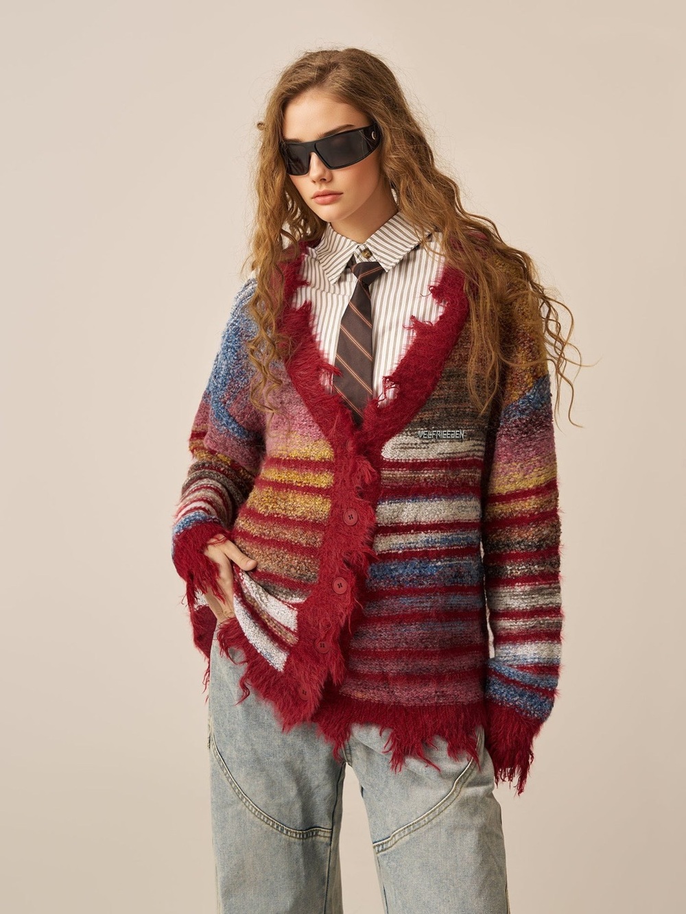 AELFRIC EDEN FRINGE STRIPE CARDIGAN size small